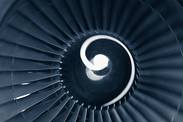 istock Front view of aircraft jet engine turbine with blurred motion 184343515