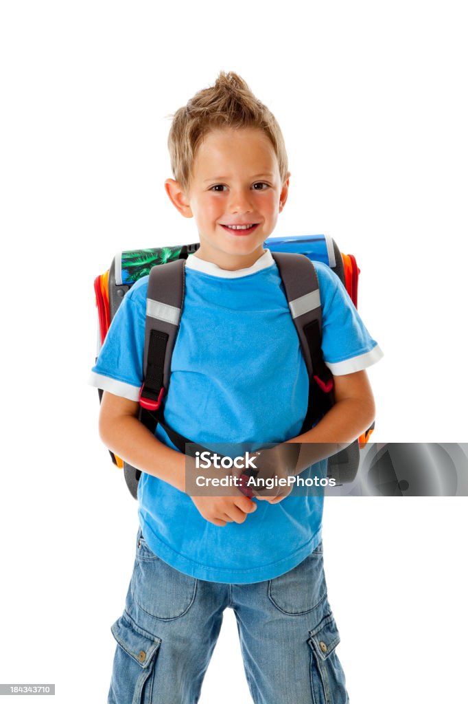 Menino indo para a escola - Foto de stock de Pasta escolar royalty-free