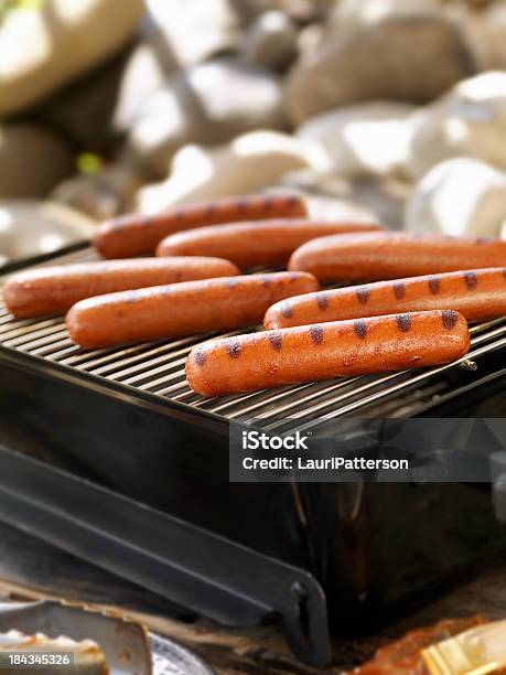 Hotdogs On An Outdoor Grill Stock Photo - Download Image Now - American Culture, Barbecue - Meal, Barbecue Grill