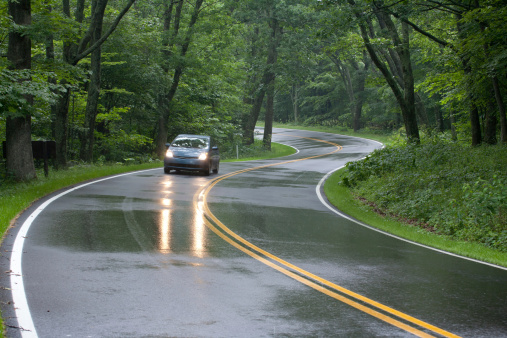 Car driving on Skyline Drive, Shenandoah National Forest, Virginia