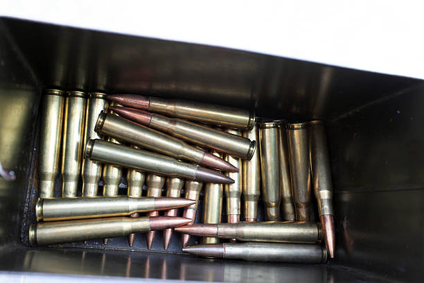 .50 caliber machine gun bullets from World War II. stock photo