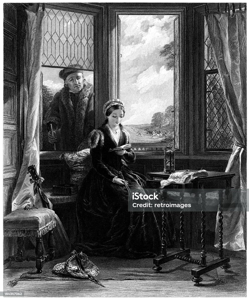 Lady Jane Grey e Roger Ascham (incisa illustrazione - Illustrazione stock royalty-free di Lady Jane Grey