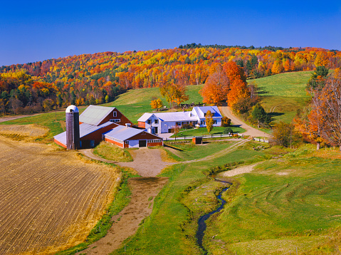 Autumn country side with rolling hills in Vermont