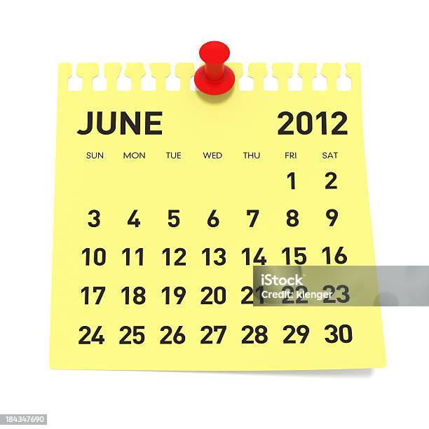 Calendario De Junio De 2012 Foto de stock y más banco de imágenes de 2012 - 2012, Acurrucado, Amarillo - Color