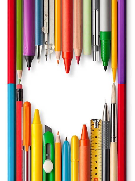 ich liebe schule. - ruler ballpoint pen pen isolated stock-fotos und bilder