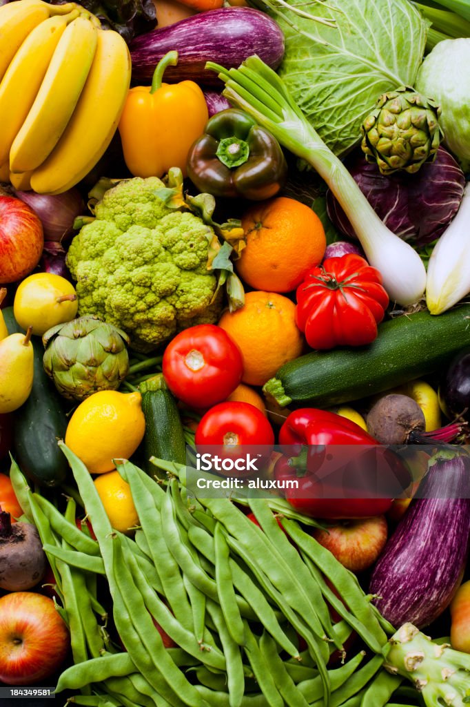 Fruits and vegetables Assortment of fruits and vegetables Backgrounds Stock Photo