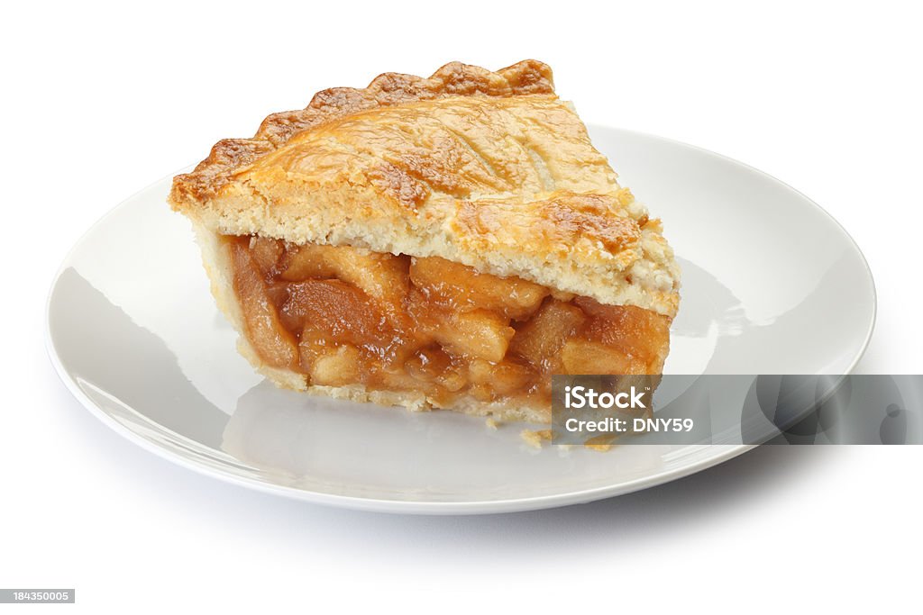 Slice of 애플 파이 한 플라테 isolalted 흰색 배경 - 로열티 프리 애플 파이 스톡 사진