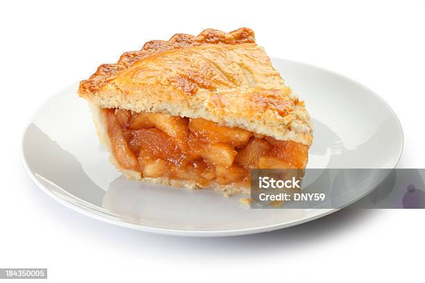 Slice Of 애플 파이 한 플라테 Isolalted 흰색 배경 애플 파이에 대한 스톡 사진 및 기타 이미지 - 애플 파이, 슬라이스, 후식 파이