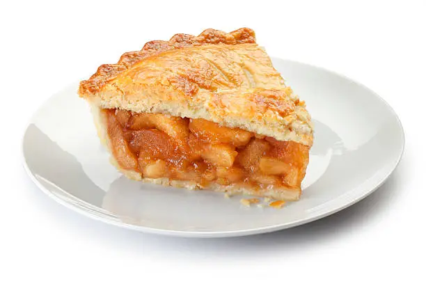 Photo of Slice of apple pie on a plate isolalted on a white background