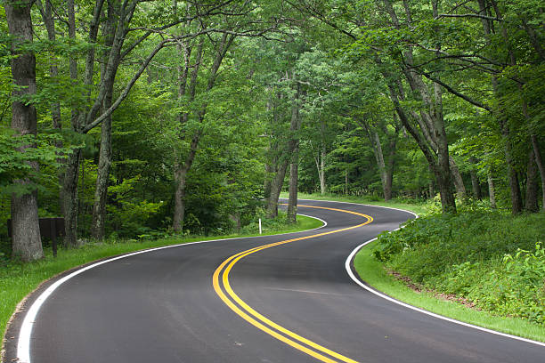 der skyline drive, die shenandoah national forest, virginia - road winding road curve mountain stock-fotos und bilder