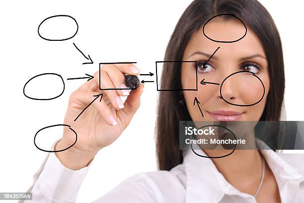 Donna Daffari Disegno Il Diagramma Di Vuoto - Fotografie stock e altre immagini di Adulto - Adulto, Affari, Analizzare