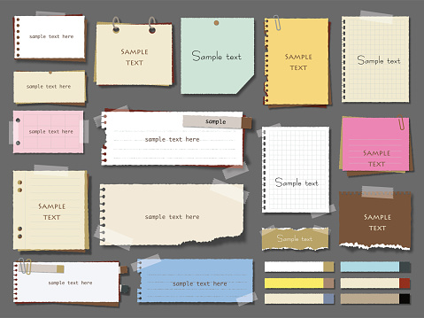Set of different vector note papers. Note icons. Isolated vector illustration
