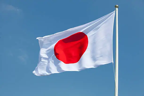 Flag of Japan on a windy day.