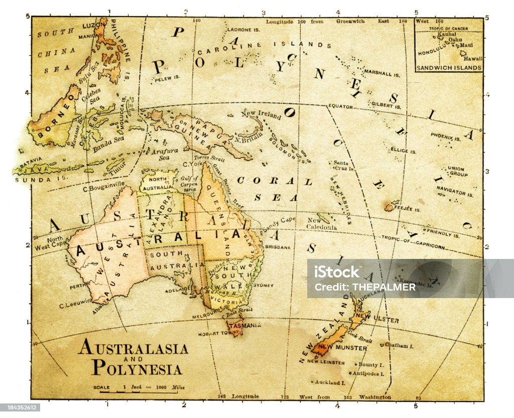 Antigo mapa da oceania - Royalty-free Mapa Ilustração de stock