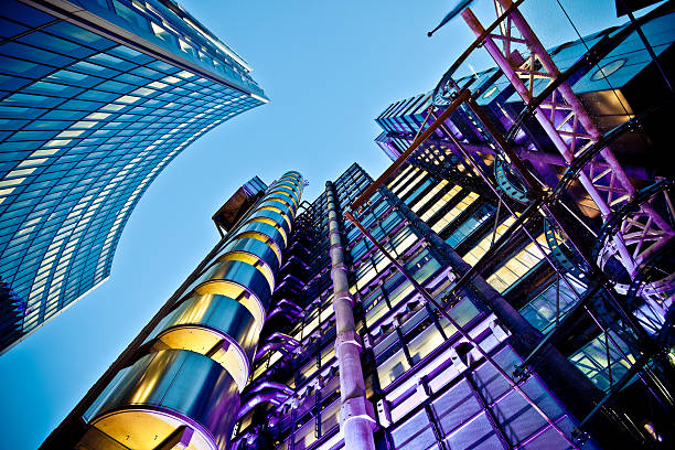 Futuristic Buildings in Business District Buildings in the city of London lloyds of london photos stock pictures, royalty-free photos & images