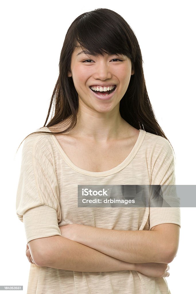 Feliz rindo Jovem mulher na cintura-up Retrato - Foto de stock de 16-17 Anos royalty-free