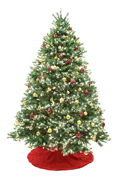 decorado a árvore de natal isolado no branco - skirt imagens e fotografias de stock