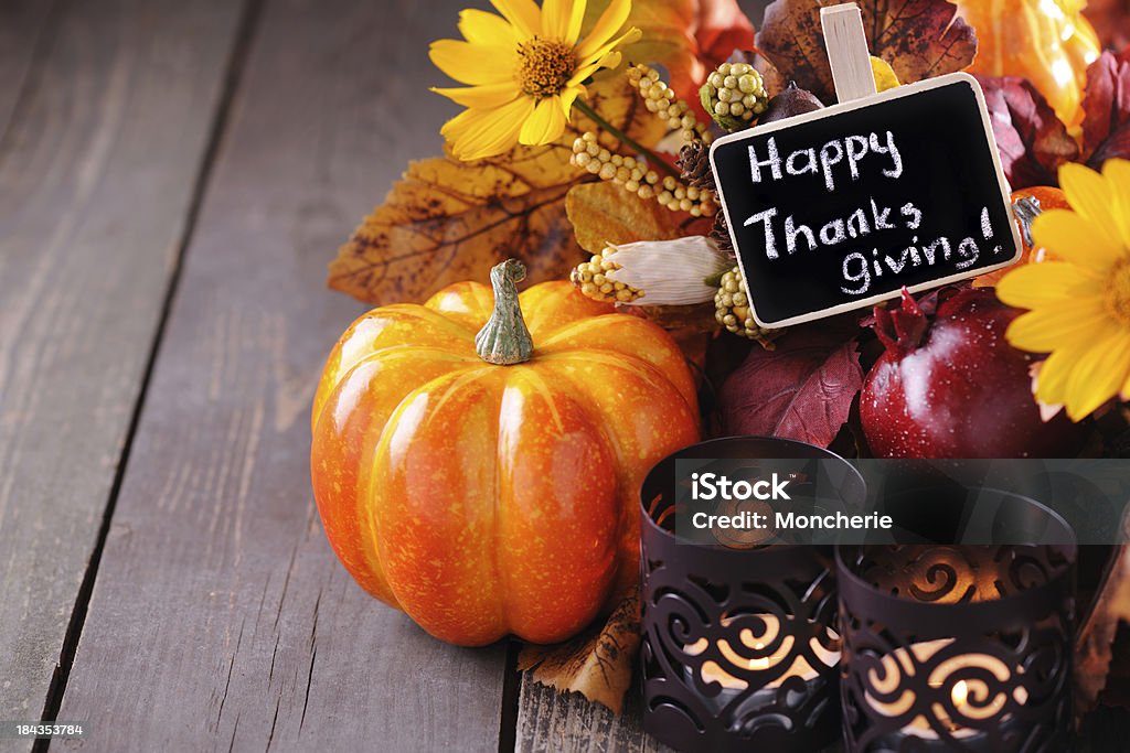 Autumn decoration with thanksgiving card Autumn decoration with thanksgiving card - selective focus - XXXL Image Backgrounds Stock Photo