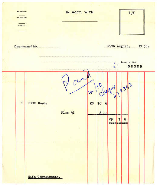 Shop receipt for silk gown (8 guineas) 1958