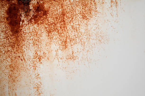 white sheet of paper with dirty scratches and metal stains  - roestig stockfoto's en -beelden