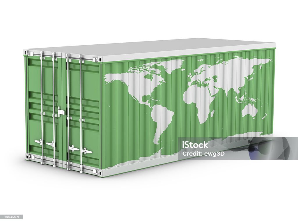 Cargo Container - World Map 3d render. Green cargo container isolated  white background.All used maps come from:http://visibleearth.nasa.gov/ Africa Stock Photo