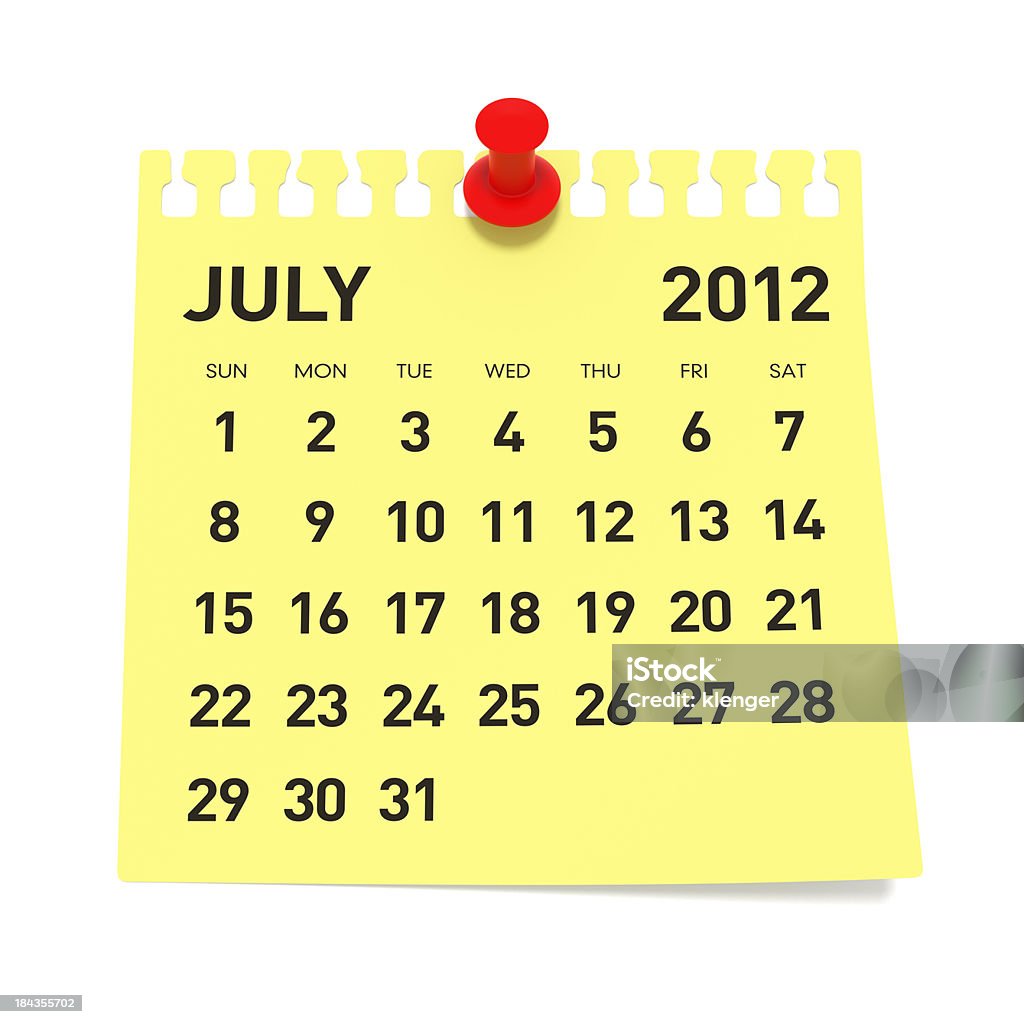 July 2012 - Calendar 3D Rendering 2012 Stock Photo