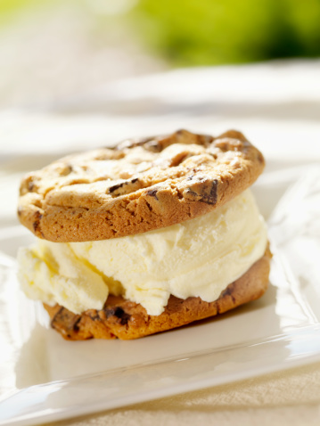 Chocolate Chip Cookie Ice Cream Sandwiches With Vanilla Ice Cream -Photographed on Hasselblad H3D-39mb Camera