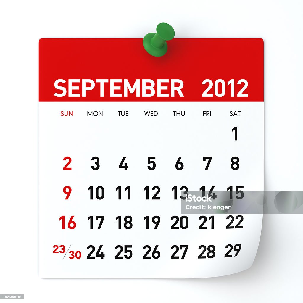 Calendário de setembro de 2012 - Foto de stock de 2012 royalty-free