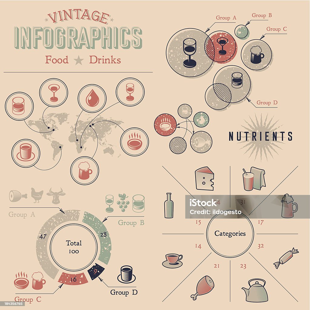 Infografica elementi di design Vintage - arte vettoriale royalty-free di Vino