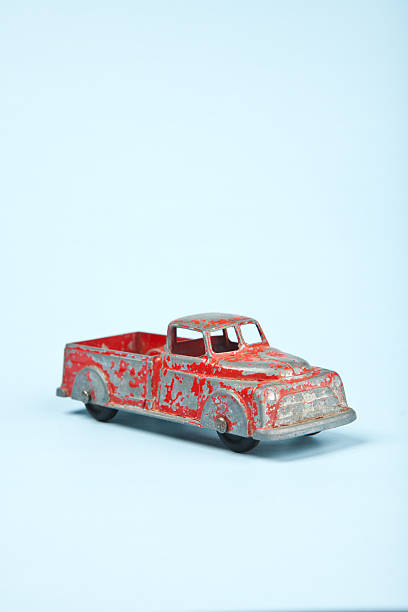 istock Vintage Red Toy Truck on Blue 184356819