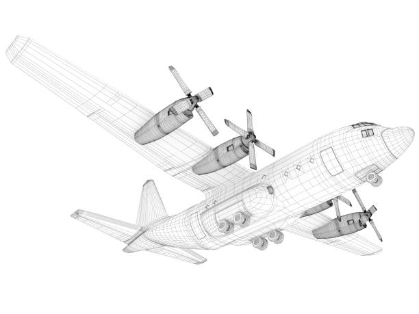 istock 3D Sketch architecture  Cargo Military Transport Airplane  Lockheed C-130 Hercules 184356994