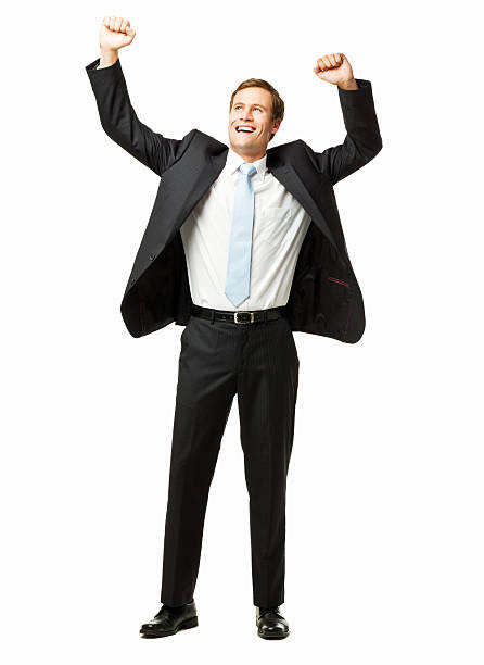 istock Businessman Cheering With Raised Arms - Isolated 184357197
