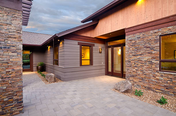 istock Twilight exterior of home and deck 184357309