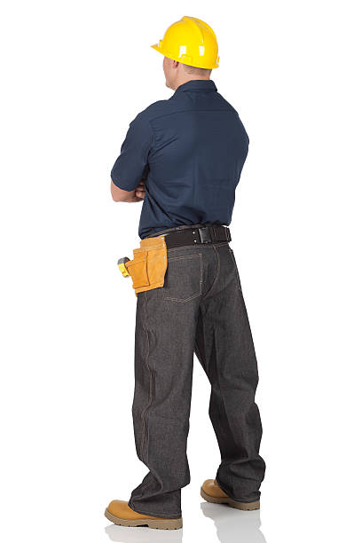 carpenter debout - manual worker full length isolated on white standing photos et images de collection