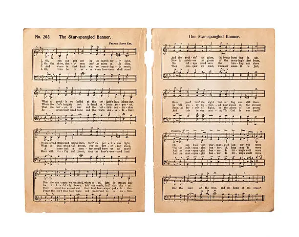 "Sheet music for The Star-Spangled Banner, taken from an antique hymnal."