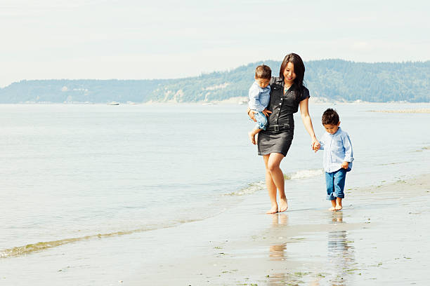 istock Mother and Sons Walking on Seattle Beach 184359360