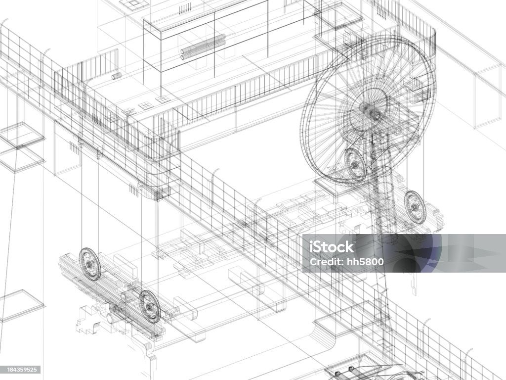 3 D Skizze Blueprint Gantry Crane 4 - Lizenzfrei Technische Zeichnung Stock-Foto