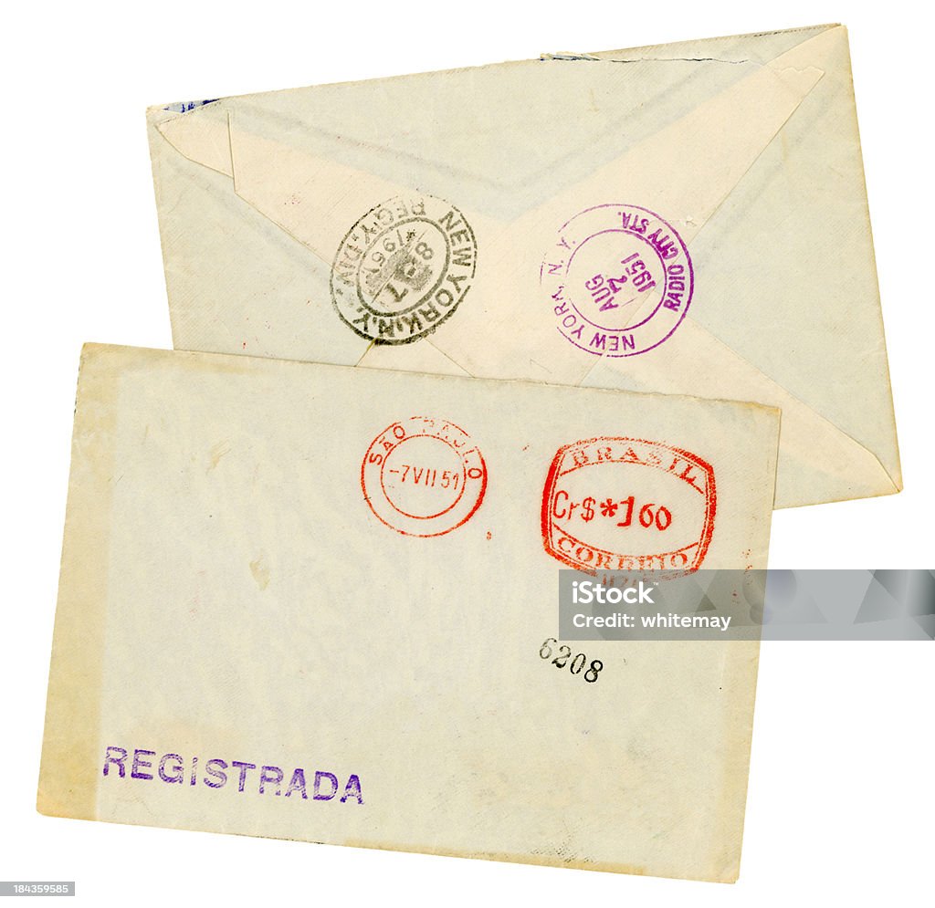 Deux vieux enveloppe envoyé du Brésil, 1951 - Photo de 1950-1959 libre de droits