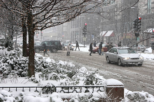 Cтоковое фото Чикаго Мичиган Avenune зимой