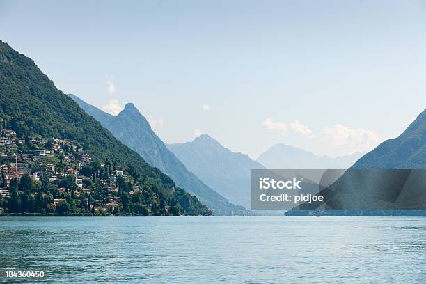 Lago Lugano Suíça - Fotografias de stock e mais imagens de Aldeia - Aldeia, Alpes Europeus, Alpes suíços
