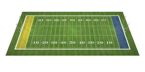 Arial shot of a football field isolated on a white background.