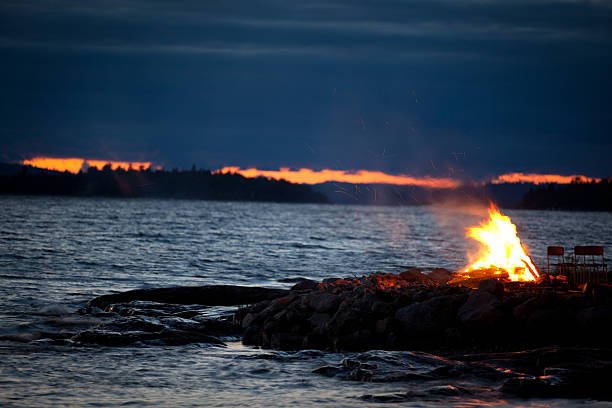 istock Summer Campfire and Lake at sunset 184361329