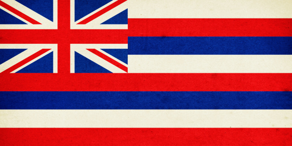 US state of Hawaii paper flag close up with light effect and vignette. Visible paper texture for super realistic effect. Selective focus. Canon 5D Mark II and Sigma lens.SEE MORE US STATE FLAGS BELOW: