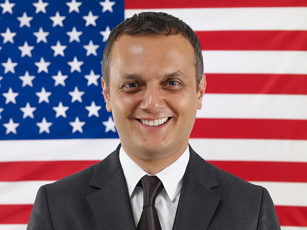 istock Businessman in front of American flag 184361793
