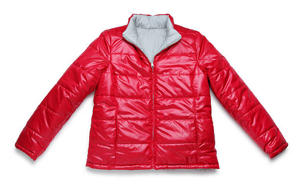 Red Winter Jacket on White This is an overhead photo of a red jacket on white with a drop shadow.Click on the links below to view lightboxes. winter coat stock pictures, royalty-free photos & images