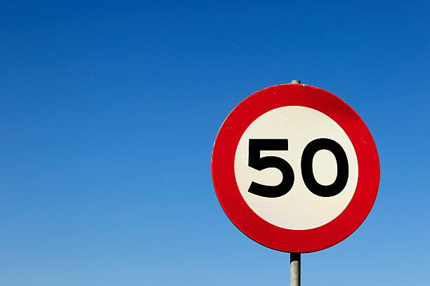 istock road sign indicating a maximum speed of 50 184362489