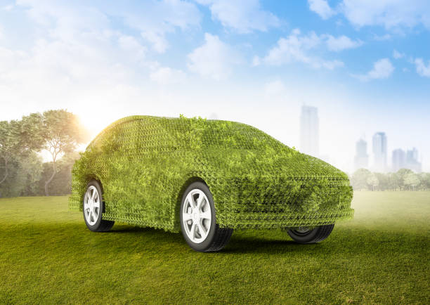 istock Green ev car or leafy grass electric vehicle on white background 1843631307