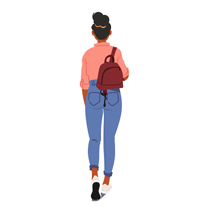 Woman Character Walks with Backpack On One Shoulder, Illustrating An Incorrect Pose, Potentially Causing Discomfort, May Lead To Strain And Posture Issues Over Time. Cartoon People Vector Illustration