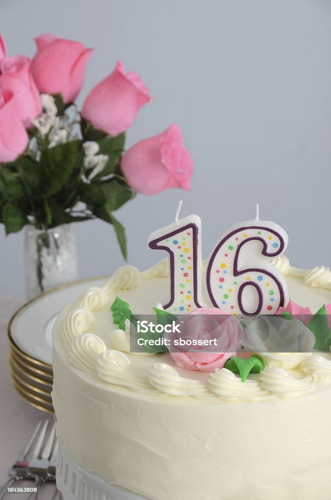 Sweet Sixteen Cake A festively decorated cake for a sixteenth birthday or anniversary.More images of Sweet Sixteen cakes: Party - Social Event Stock Photo