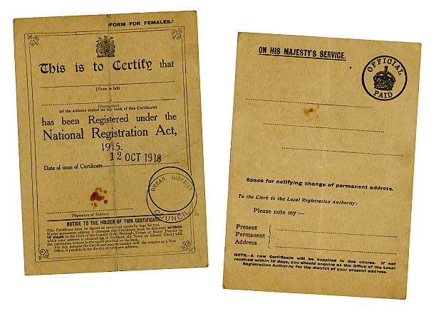 old nacional britânico certificado de registro, parte da frente e de trás, 1918 - 1918 - fotografias e filmes do acervo